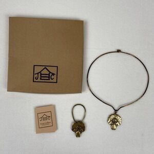 Retired Jeep Collins Brass Angel Necklace and Scarf Slide Set Artisan Jewelry